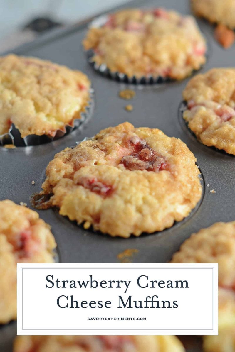 Close up of strawberry cream cheese muffins for pinterest 