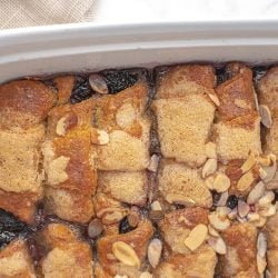 close up overhead shot of cherry dumpling casserole