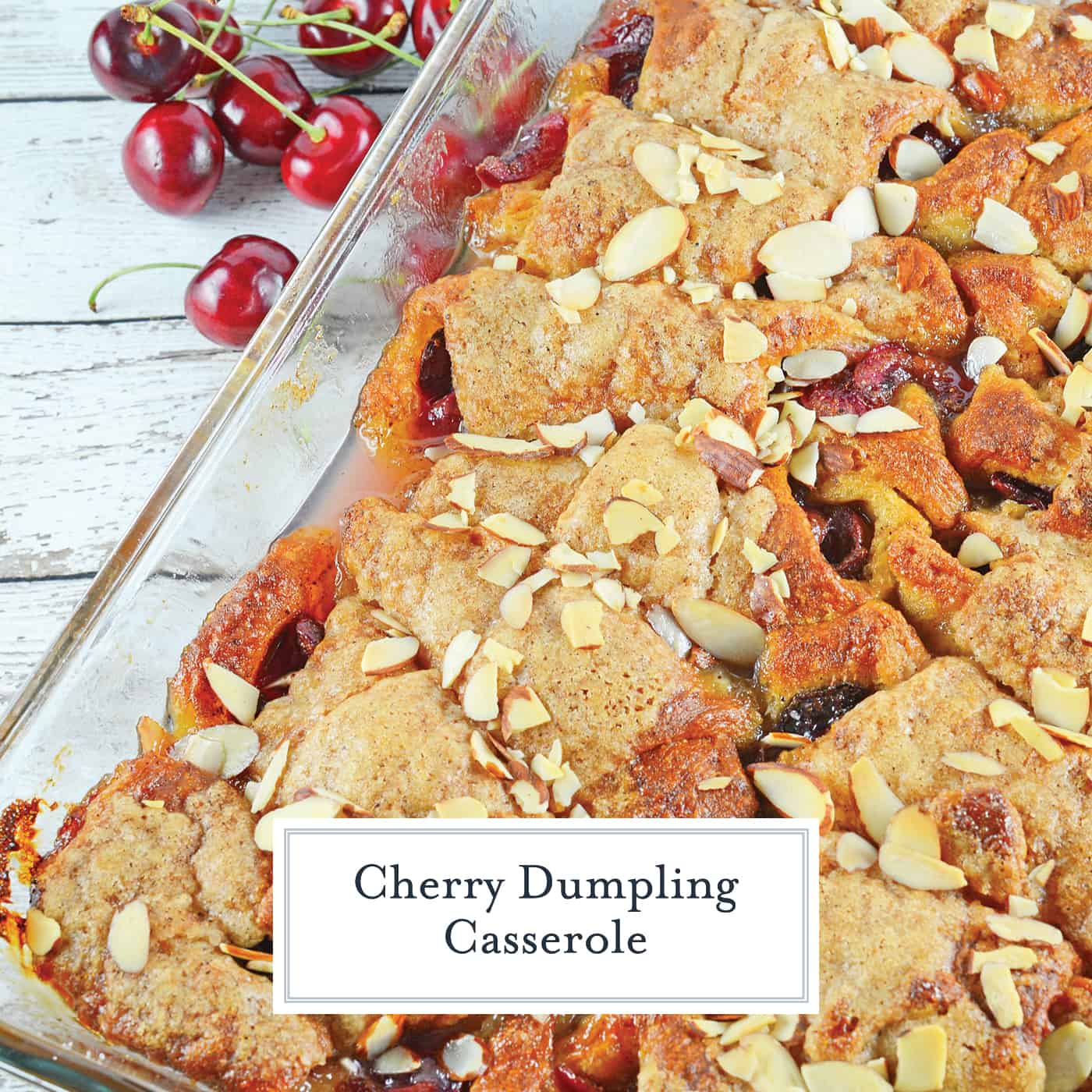Cherry Dumpling Casserole is a great recipe that use cherries in a tasty and easy dessert! Easy to make and delicious to eat, what could be better? #fruitdumplings #crescentrolldumplings www.savoryexperiments.com