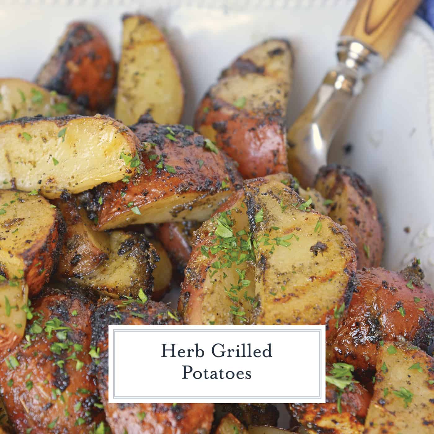 Herb Grilled Potatoes uses miracle whip and a handful of spices to keep those spuds nice and moist with loads of flavor! Make this easy side dish today! #grilledpotatoes #grilledpotatowedges www.savoryexperiments.com