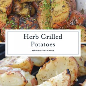 Herb Grilled Potatoes uses miracle whip and a handful of spices to keep those spuds nice and moist with loads of flavor! Make this easy side dish today! #grilledpotatoes #grilledpotatowedges www.savoryexperiments.com