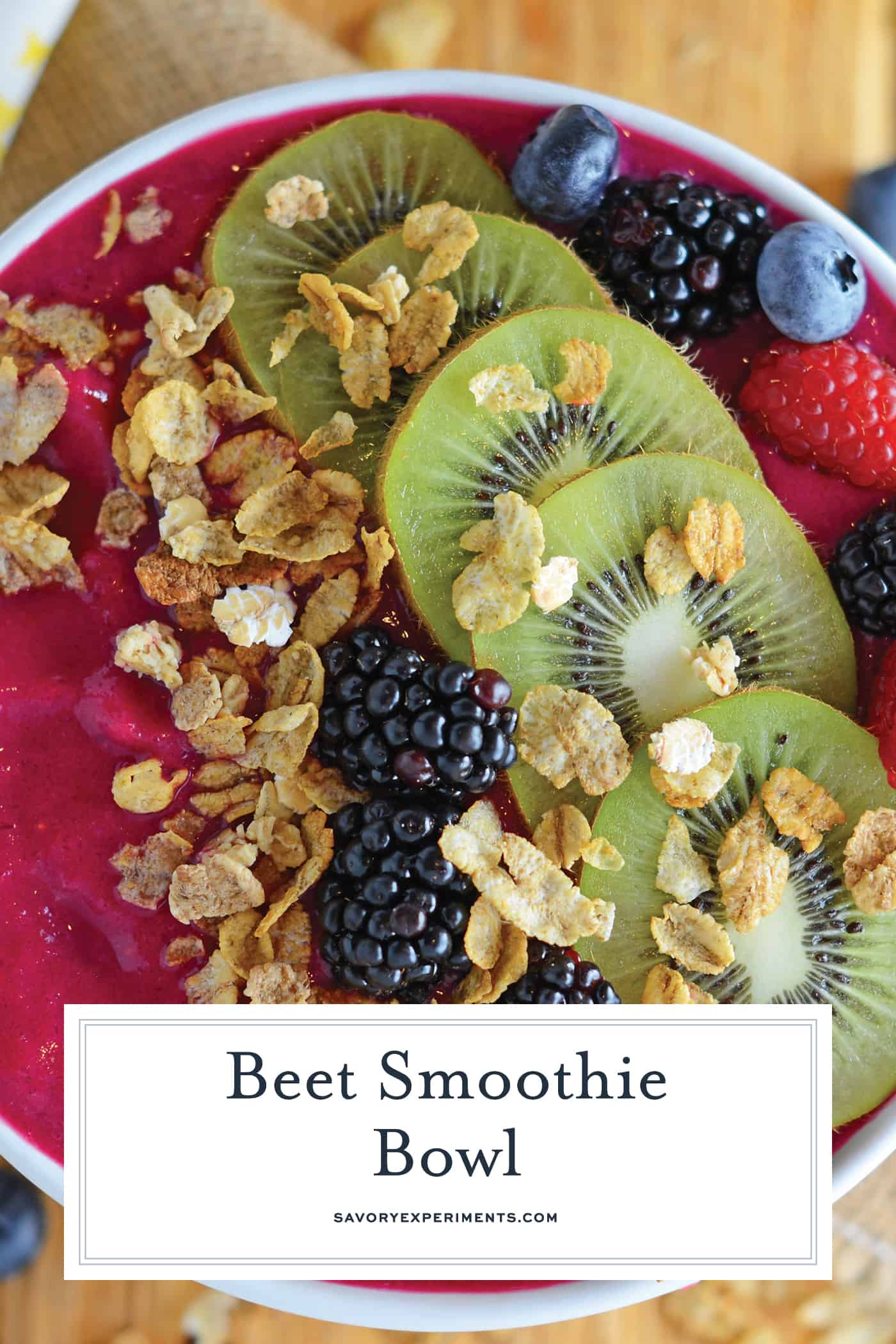 This Beet Smoothie Bowl is a quick breakfast idea for a healthy lifestyle! Only 5 minutes to make this beautiful and fiber packed breakfast! Take your day from good to GREAT!This Beet Smoothie Bowl is a quick breakfast idea for a healthy lifestyle! Only 5 minutes to make this beautiful and fiber packed breakfast! Take your day from good to GREAT! #beetsmoothie #smoothiebowlrecipe #breakfastsmoothie www.savoryexperiments.com