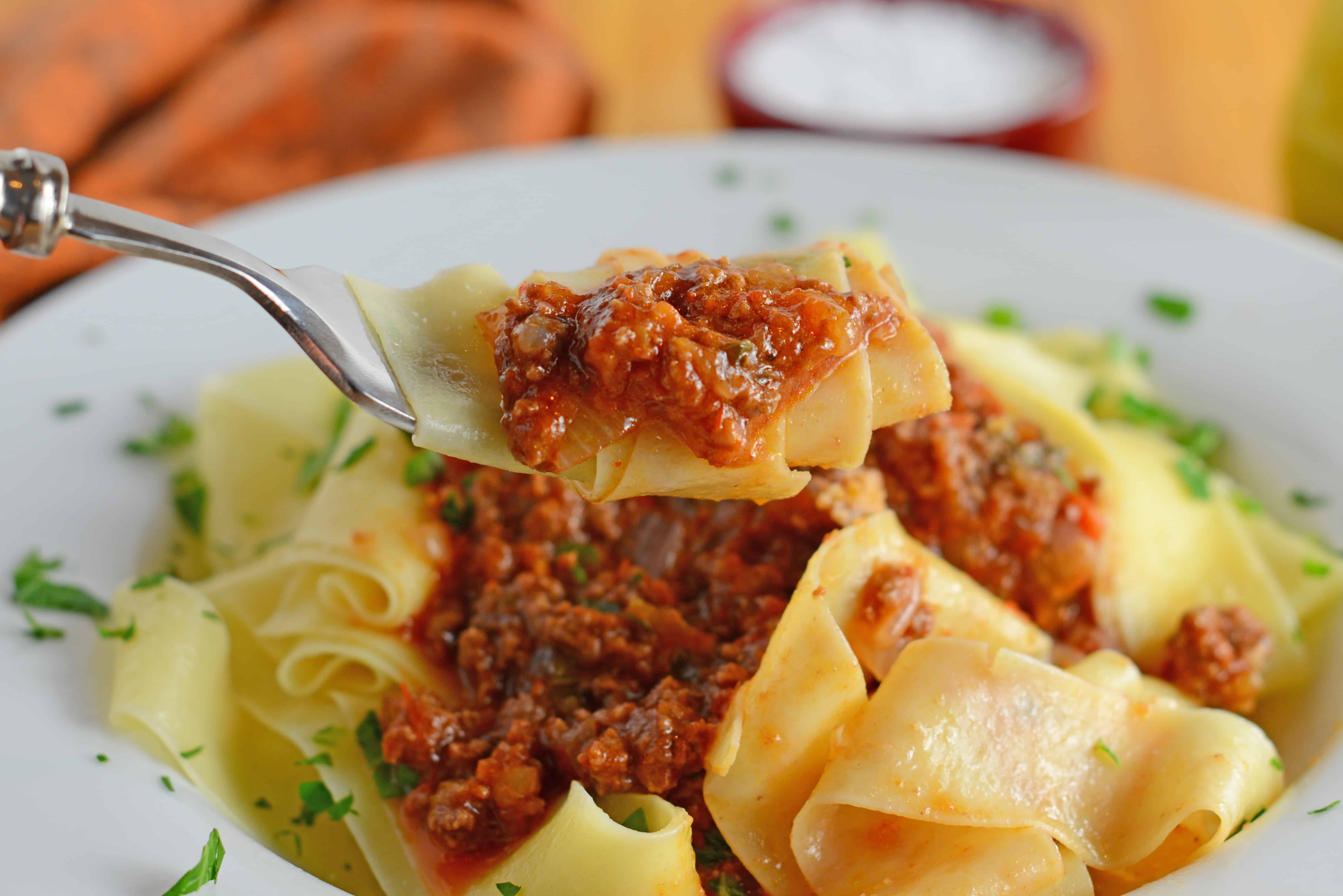 Bolognese Sauce is a classic, rich and hearty Italian sauce made with ground meat and coarsely chopped vegetables. Serve over pasta or in lasagna.