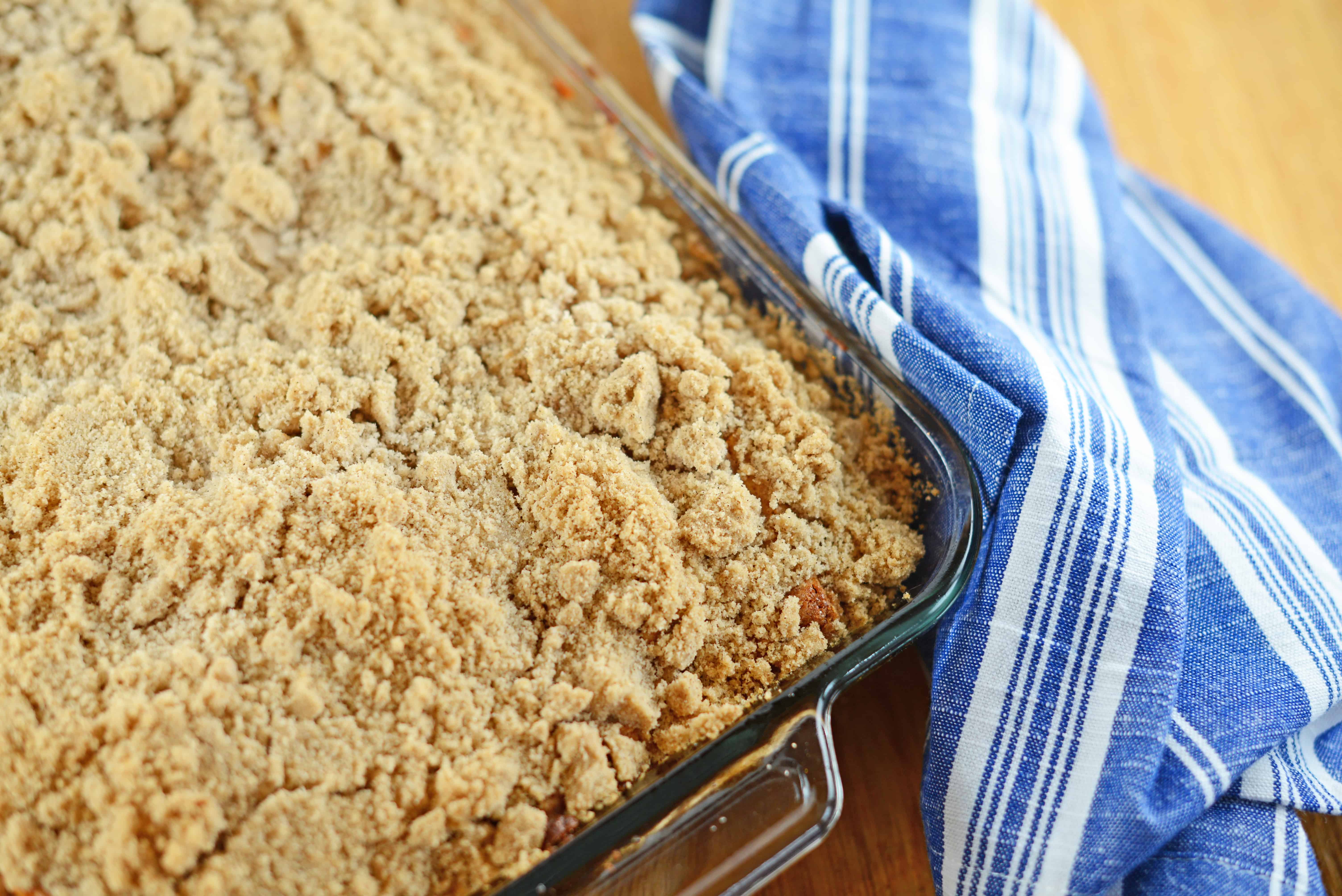 This is a classic Coffee Cake Recipe. Cinnamon streusel topping and a ribbon of brown sugar filling make this moist cake perfect for breakfast, brunch or serving with afternoon tea.