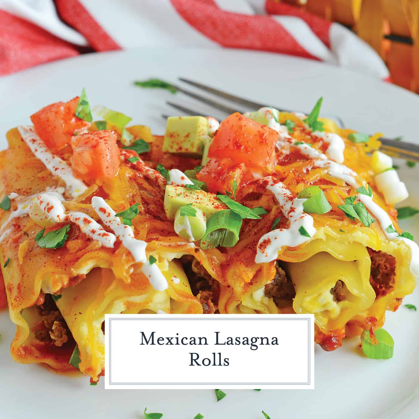 Mexican Lasagna Rolls are the best marriage of taco lasagna and traditional lasagna! They're so easy to put together, even the kids can help make them! #lasagnarollsrecipe #lasagnarollups #mexicanlasagnarecipes www.savoryexperiments.com