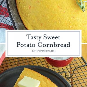 Sweet Potato Cornbread is a combination of two of my favorite fall foods: sweet potatoes and cornbread. Serve with your favorite chili or fried chicken! #sweetpotatocornbread #sweetcornbread www.savoryexperiments.com
