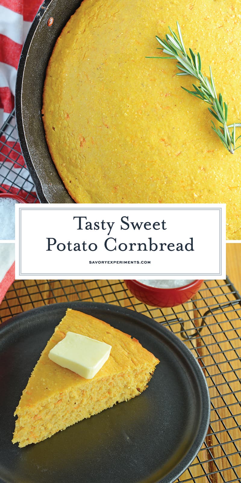 Sweet Potato Cornbread is a combination of two of my favorite fall foods: sweet potatoes and cornbread. Serve with your favorite chili or fried chicken! #sweetpotatocornbread #sweetcornbread www.savoryexperiments.com