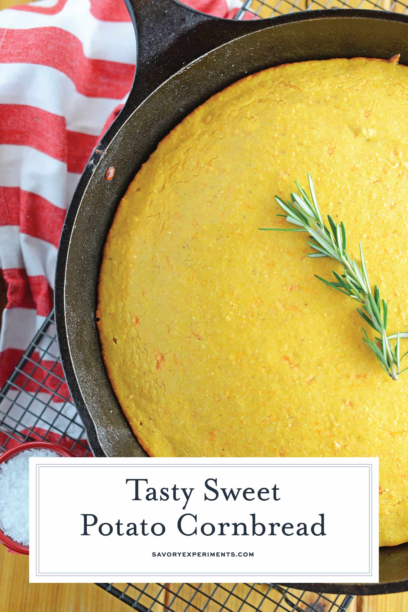 Sweet Potato Cornbread is a combination of two of my favorite fall foods: sweet potatoes and cornbread. Serve with your favorite chili or fried chicken! #sweetpotatocornbread #sweetcornbread www.savoryexperiments.com