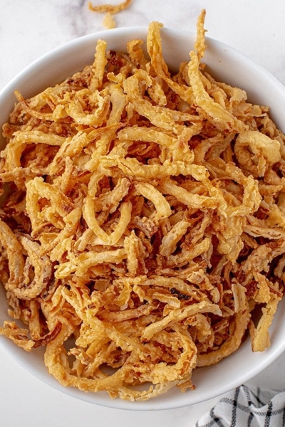 overhead bowl of french fried onions
