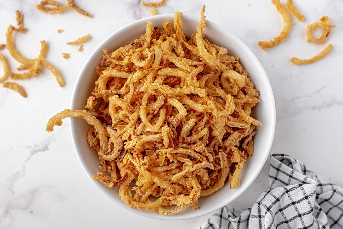 overhead bowl of french fried onions