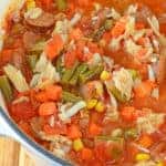Spicy Crab and Sausage Soup is a quick, easy and flavorful appetizer or dinner recipes. Full of vegetables, sausage and crab, you can't go wrong!