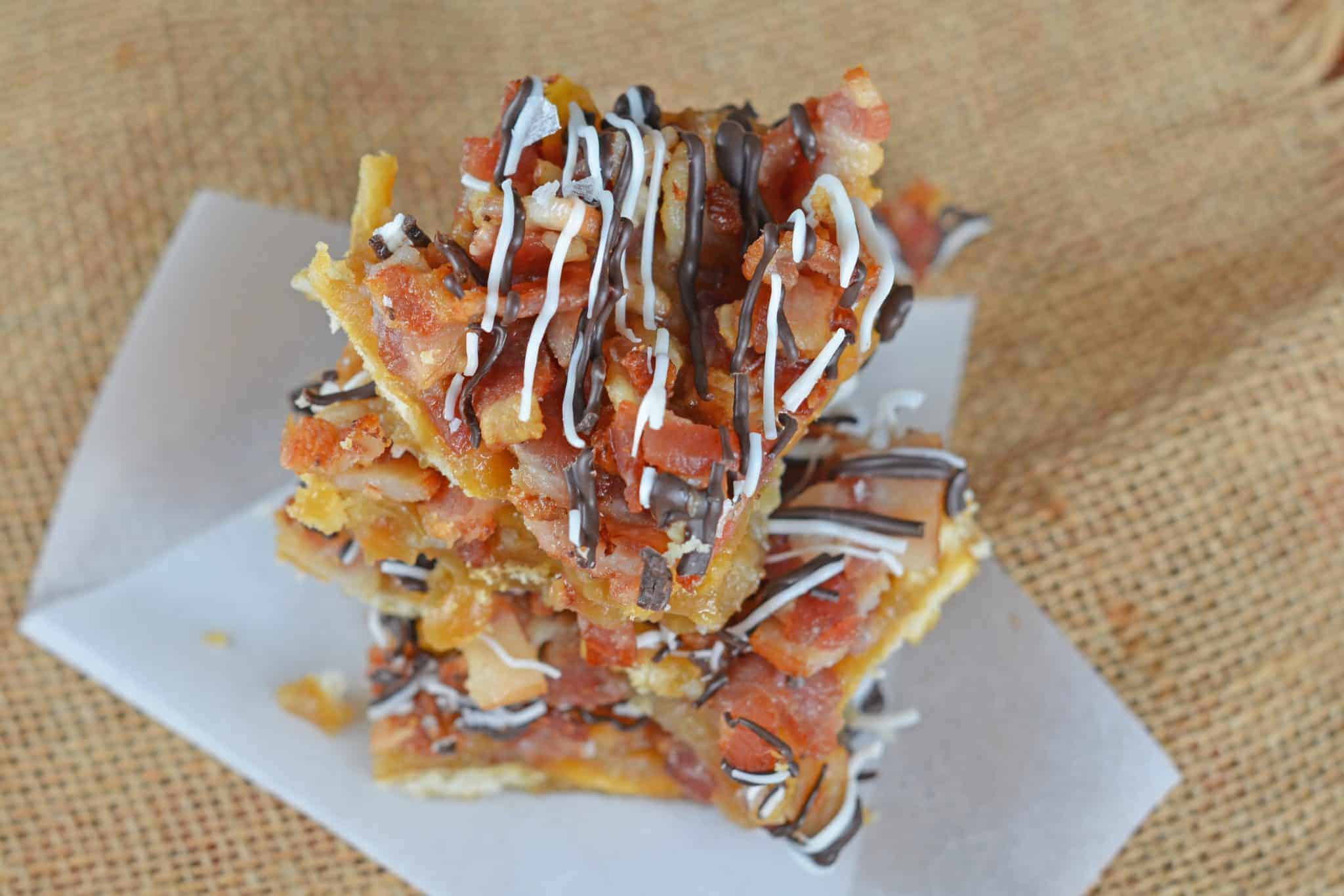 Chocolate Bacon Saltine Toffee is additively delicious, easy to make and the perfect addition to any holiday cookie tray!