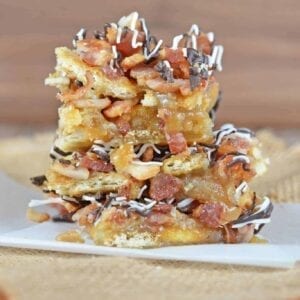 Chocolate Bacon Saltine Toffee is additively delicious, easy to make and the perfect addition to any holiday cookie tray!