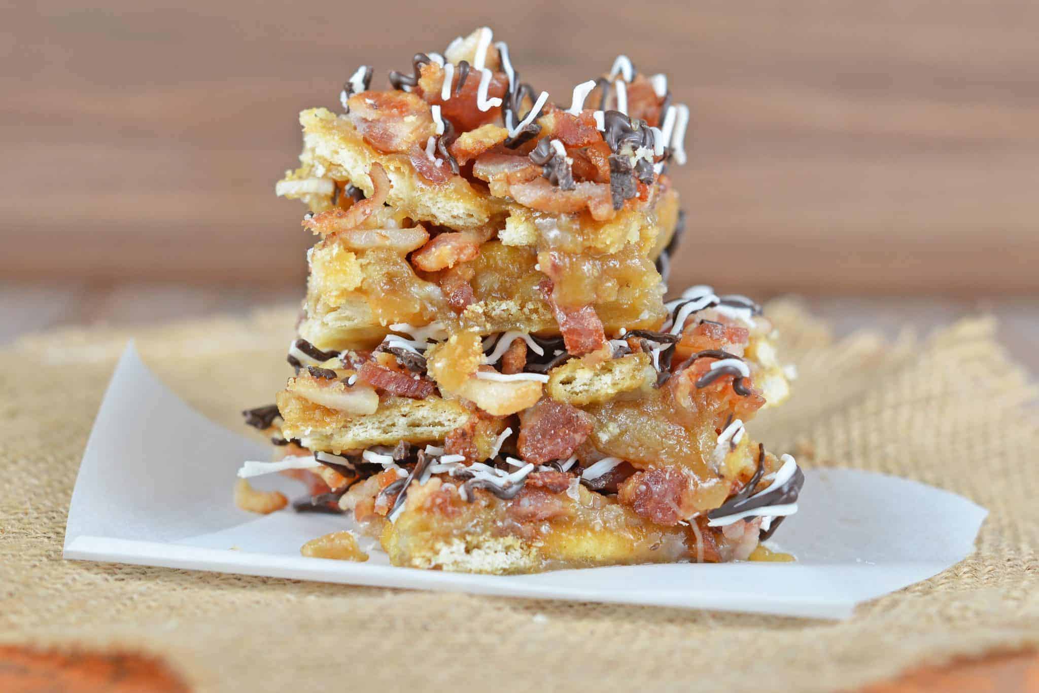 Chocolate Bacon Saltine Toffee is additively delicious, easy to make and the perfect addition to any holiday cookie tray!