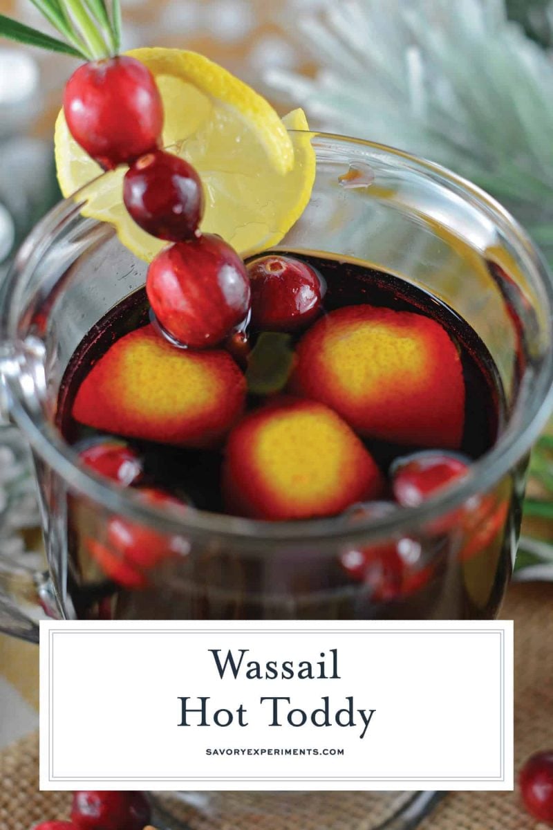 Wassail Hot Toddy should be on everyone's holiday cocktail list! It's so easy to make and perfect for holiday parties, you'll be the star of the show! #howtomakeahottoddy #whatisahottoddy #hottoddyrecipes www.savoryexperiments.com