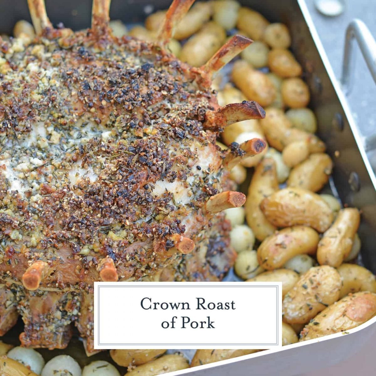 Crown Pork Roast is the perfect special occasion or holiday meal to serve for a crowd. Tasty and impressive presentation make this a winning pork recipe! #crownroastofpork #porkcrownroast www.savoryexperiments.com