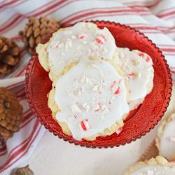 close up of peppermint cake mix cookies