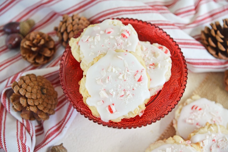 close up of peppermint cake mix cookies