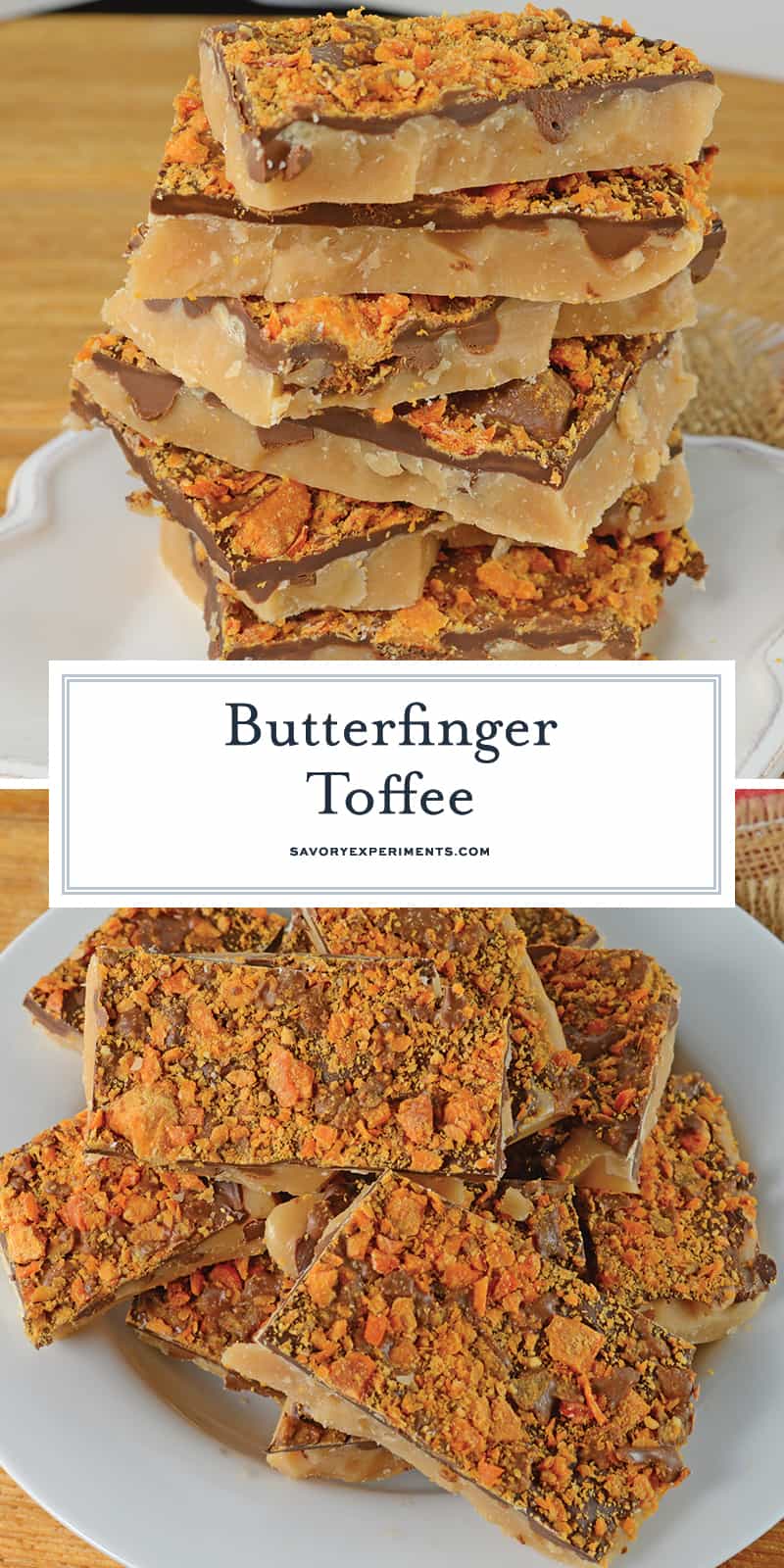 Candy Toffee is an easy holiday treat using only 6 ingredients and taking just 20 minutes! Make this easy toffee recipe for your holiday cookie tray! #buttertoffee #englishtoffee www.savoryexperiments.com