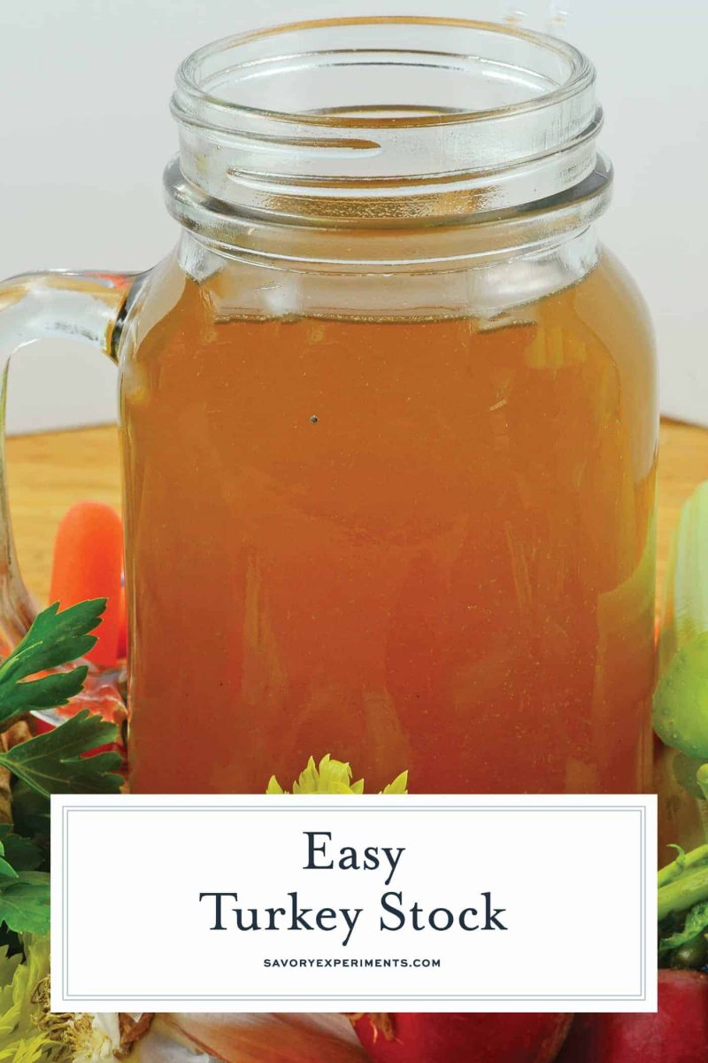 Turkey Stock is the base to a great gravy, sauce and stuffing. Make your own for robust flavor and maximum health benefits. #howtomaketurkeystock #turkeystockrecipe www.savoryexperiments.com
