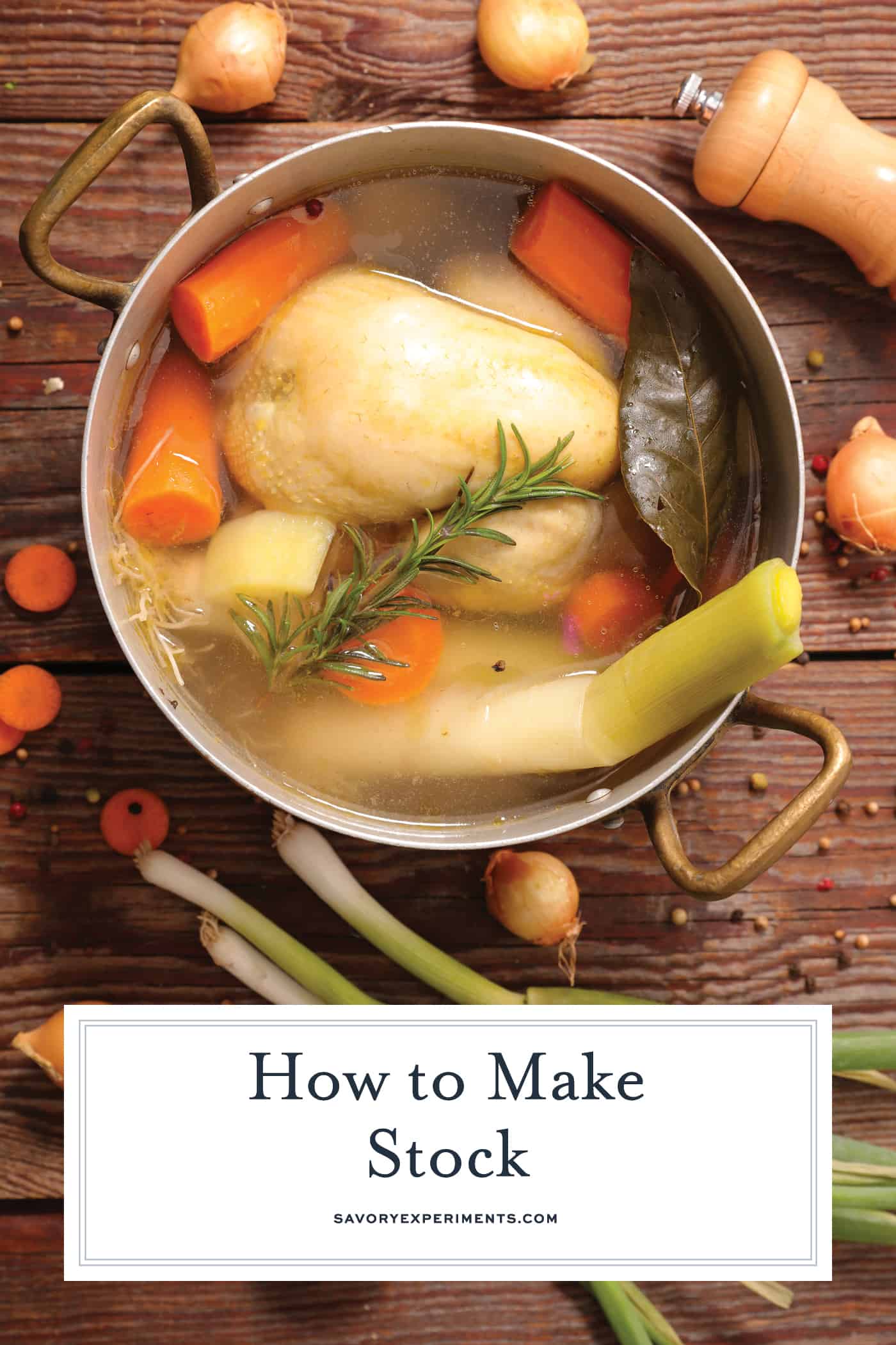 This is an easy step-by-step guide on how to make stock at home! Follow these simple tips on making homemade stock to take out the guesswork! #howtomakestock #howtomakechickenstock #homemadestock www.savoryexperiments.com