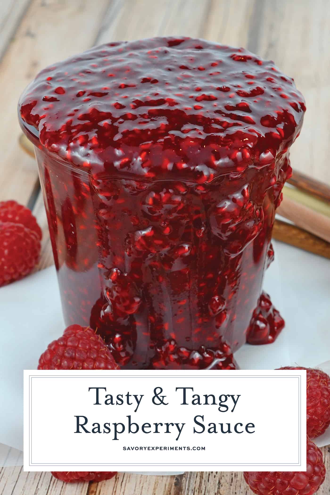 Raspberry Sauce is so versatile, use it on ice cream cheesecake, meringues, chocolate cake and more! And it only takes 5 ingredients and 20 minutes! #raspberrysauce #raspberrycoulis www.savoryexperiments.com