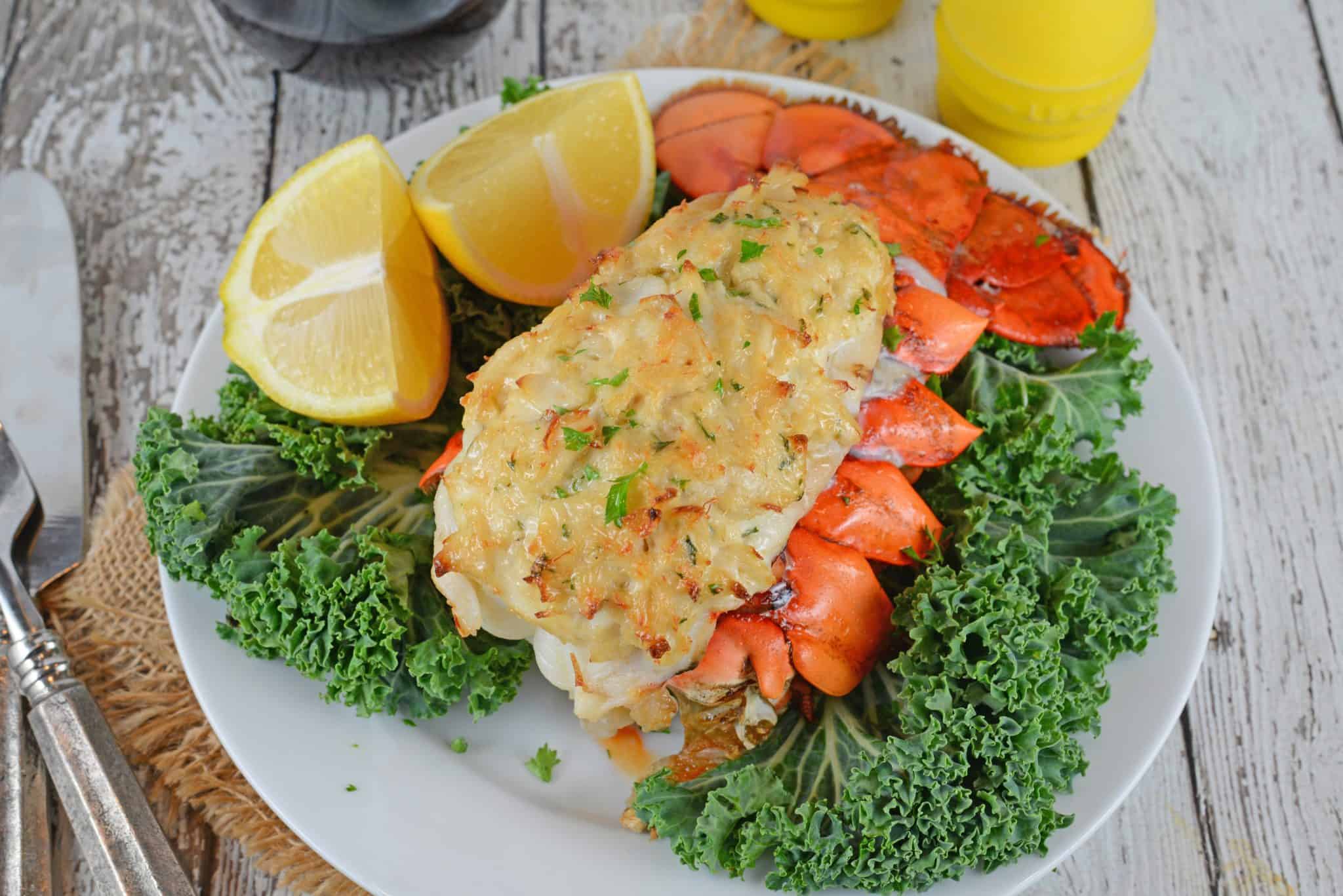 Crab Stuffed Lobster Tails is the ideal dinner for a special occasion. You won't believe how easy they are to make and how good they are! #lobsterrecipes #stuffedlobstertails www.savoryexperiments.com