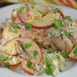 Creamy Apple Pork Chops are a wholesome meal your whole family will enjoy. Mushrooms, apples, juicy pork chops in a savory cream sauce.
