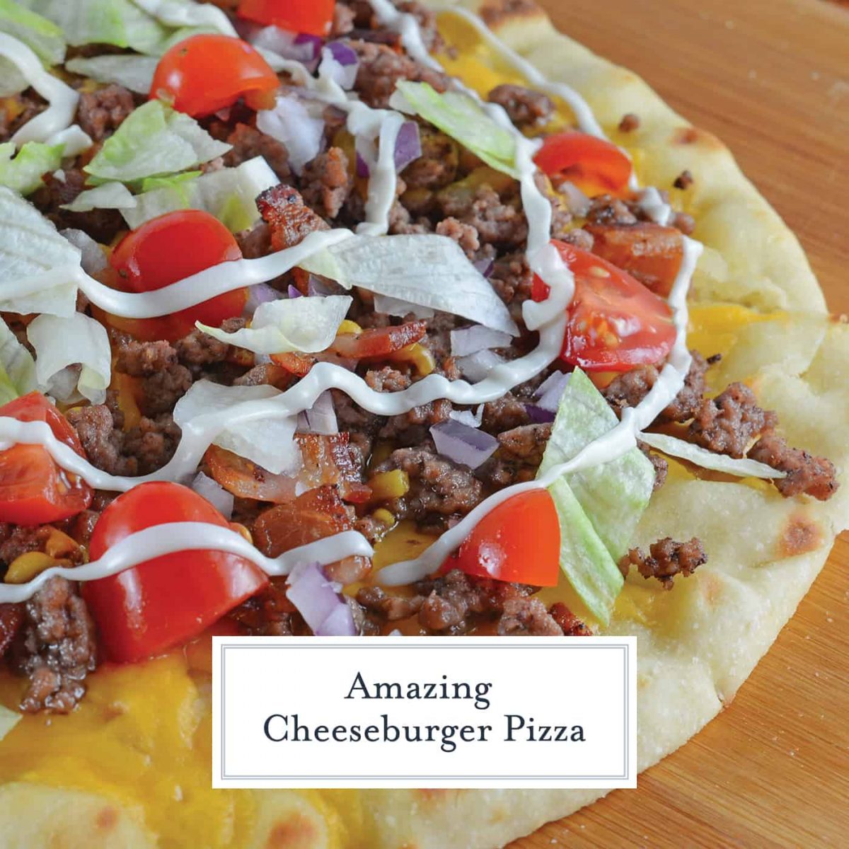 What happens when you take two favorites and mash them together? The best pizza ever! Cheeseburger Pizza! #homemadepizza #cheeseburgerpizza www.savoryexperiments.com