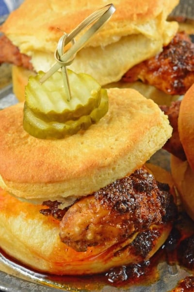 Nashville Hot Chicken Sliders Nashville hot sauce on a plate