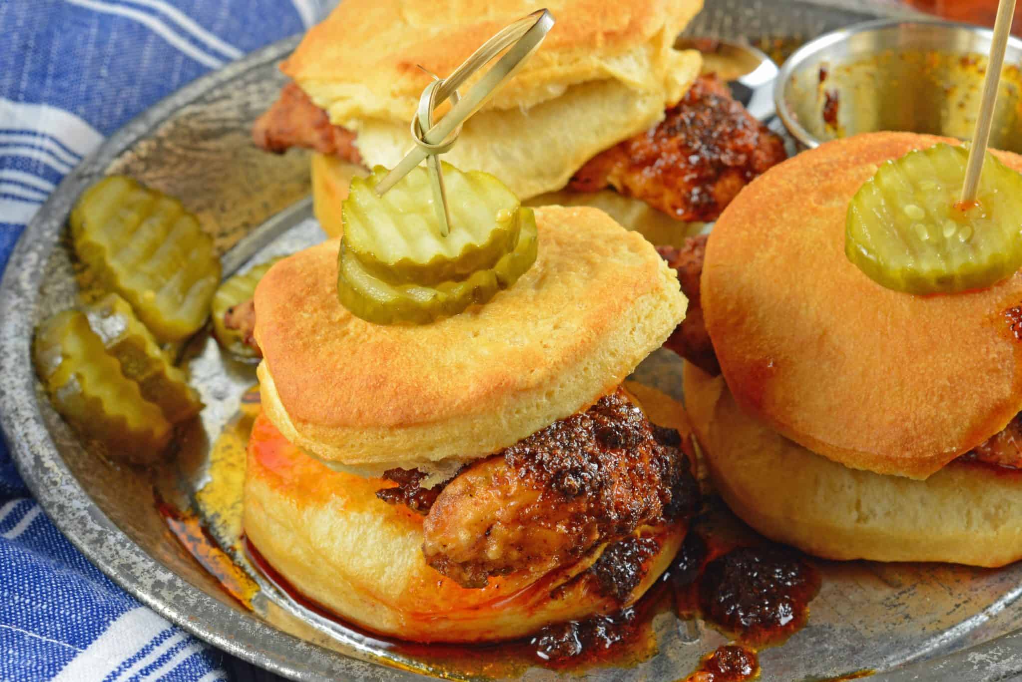 Nashville Hot Chicken Sliders Nashville hot sauce on a plate