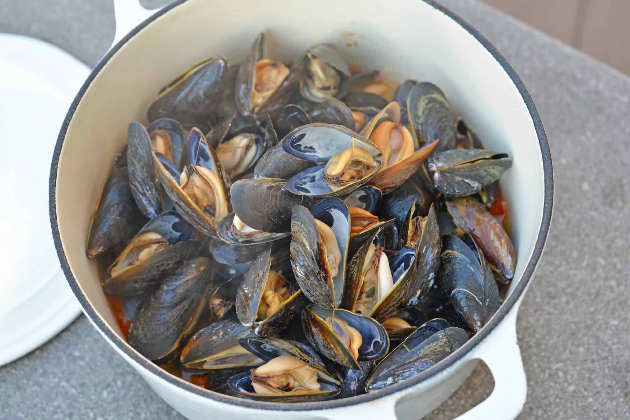 Chorizo Mussels are succulent, luscious, tender Mussels in a savory butter, chorizo wine sauce. It's SO good, it's slurp-worthy. Crusty bread for sopping up broth is a must!