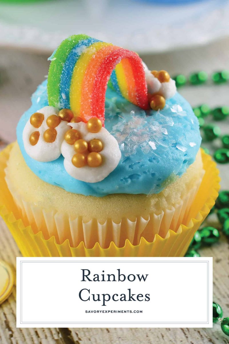 Close up of rainbow cupcakes