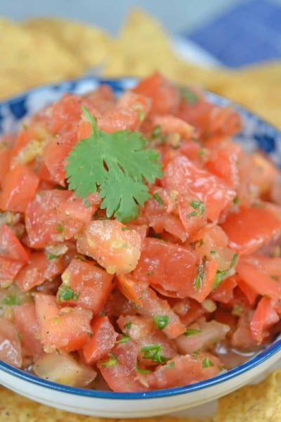 Pico de Gallo, also known as salsa fresca, is made from fresh tomato, onion, cilantro, hot pepper and lime juice. Perfect with tortilla chips! #picodegallo #homemadesalsa www.savoryexperiments.com