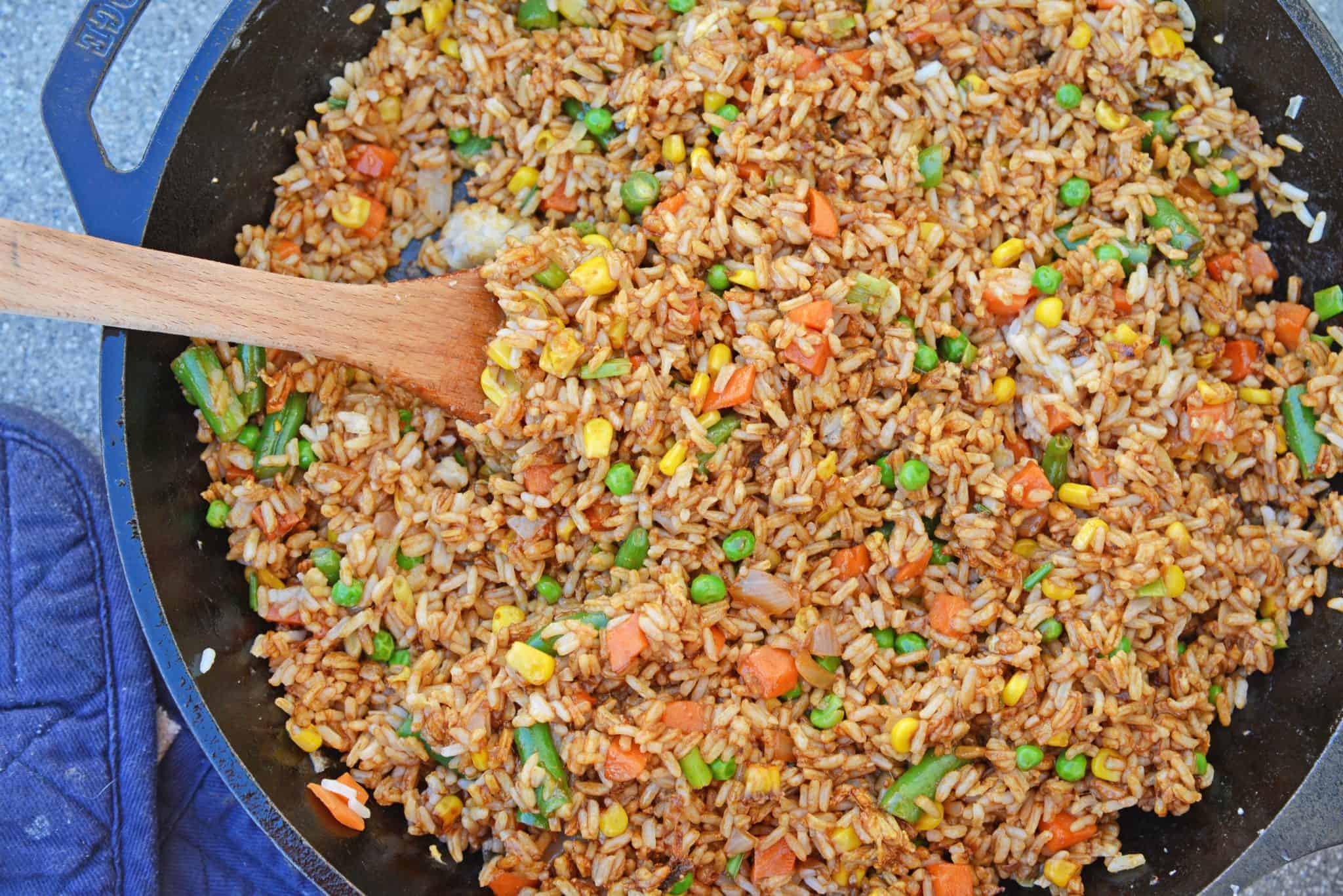 Easy Fried Rice is the best restaurant style fried rice you'll ever make! Just 15 minutes and a great way to clean out the vegetable drawer.
