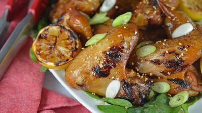 Lemon Garlic Yakitori Wings are marinated in a zesty lemon garlic marinade and grilled to perfection. Serve your grilled wings with classic BBQ side dishes.