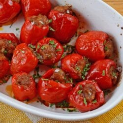 Sausage Stuffed Cherry Peppers are a tasty and easy appetizer recipe using only 5 ingredients. The perfect party food for any occasion!