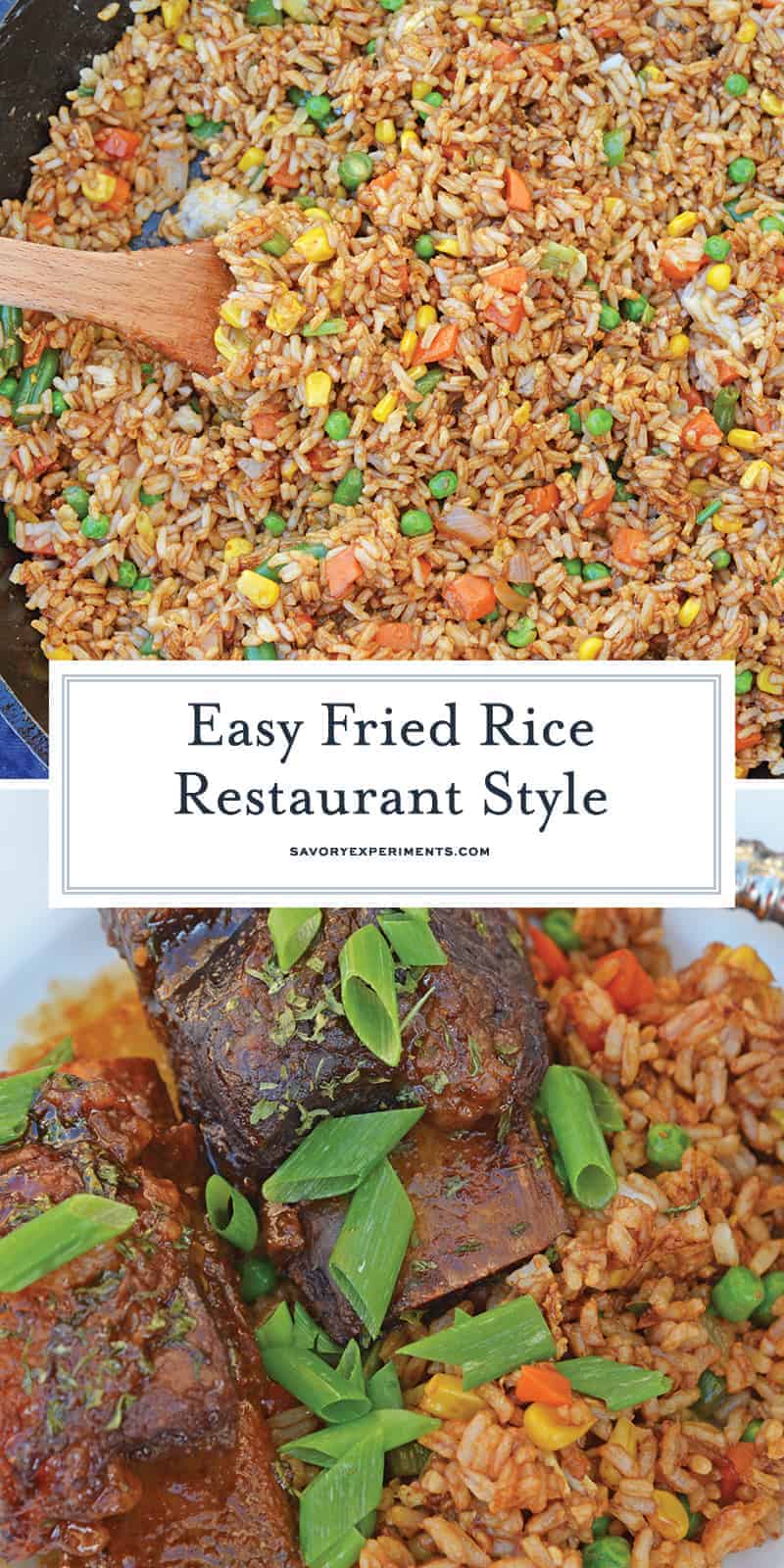 Easy Fried Rice is the best restaurant style fried rice you'll ever make! Just 15 minutes and a great way to clean out the vegetable drawer. #easyfriedrice #friedricerecipe www.savoryexperiments.com 