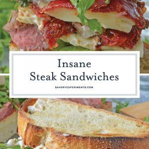 Insane Steak Sandwiches are gourmet sandwiches, seasoned to perfection with zesty Italian herbs and toppings. The best steak sandwich recipe ever! #steaksandwiches #gourmetsandwiches www.savoryexperiments.com