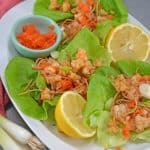 Ginger Shrimp Lettuce Wraps, made with sherry, ginger and garlic, are the perfect appetizer or entrée. Ready in just 15 minutes! #lettucewraps #easyshrimprecipes www.savoryexperiments.com