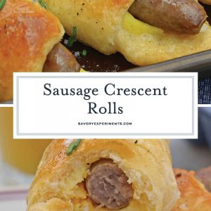 Look no further for a quick breakfast idea! Sausage Crescent Rolls are an easy breakfast idea packed with protein. A breakfast of champions! #easybreakfastideas #quickbreakfast www.savoryexperiments.com