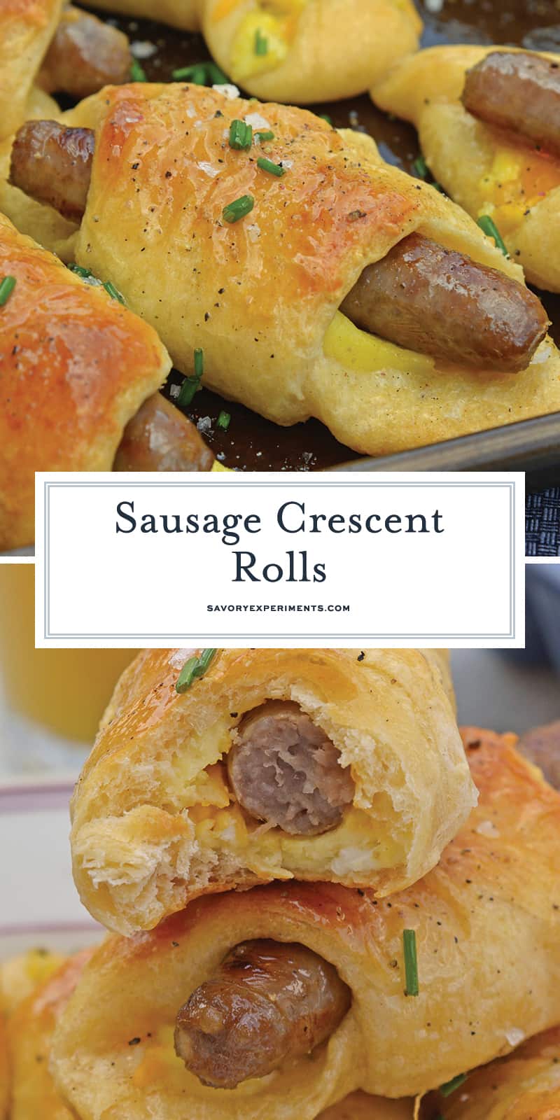 Look no further for a quick breakfast idea! Sausage Crescent Rolls are an easy breakfast idea packed with protein. A breakfast of champions! #easybreakfastideas #quickbreakfast www.savoryexperiments.com 