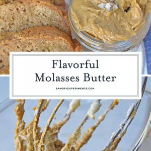 Molasses Butter is the blend of butter, molasses and one secret ingredient that will never guess until see the recipe! Served best on fresh zucchini bread and biscuits! #flavoredbutter #molassesbutter www.savoryexperiments.com