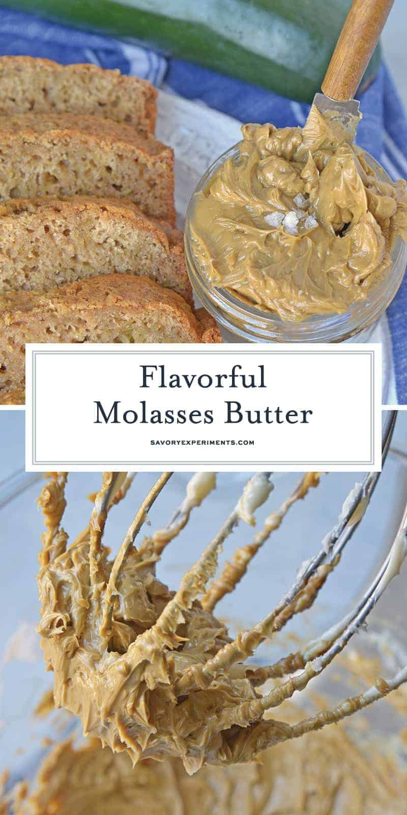 Molasses Butter is the blend of butter, molasses and one secret ingredient that will never guess until see the recipe! Served best on fresh zucchini bread and biscuits! #flavoredbutter #molassesbutter www.savoryexperiments.com 