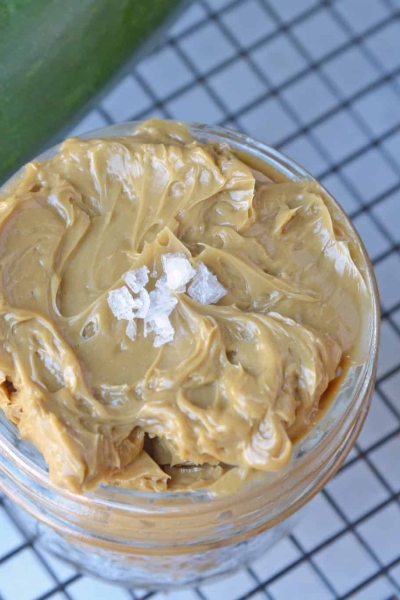 Overhead view of jar of molasses butter