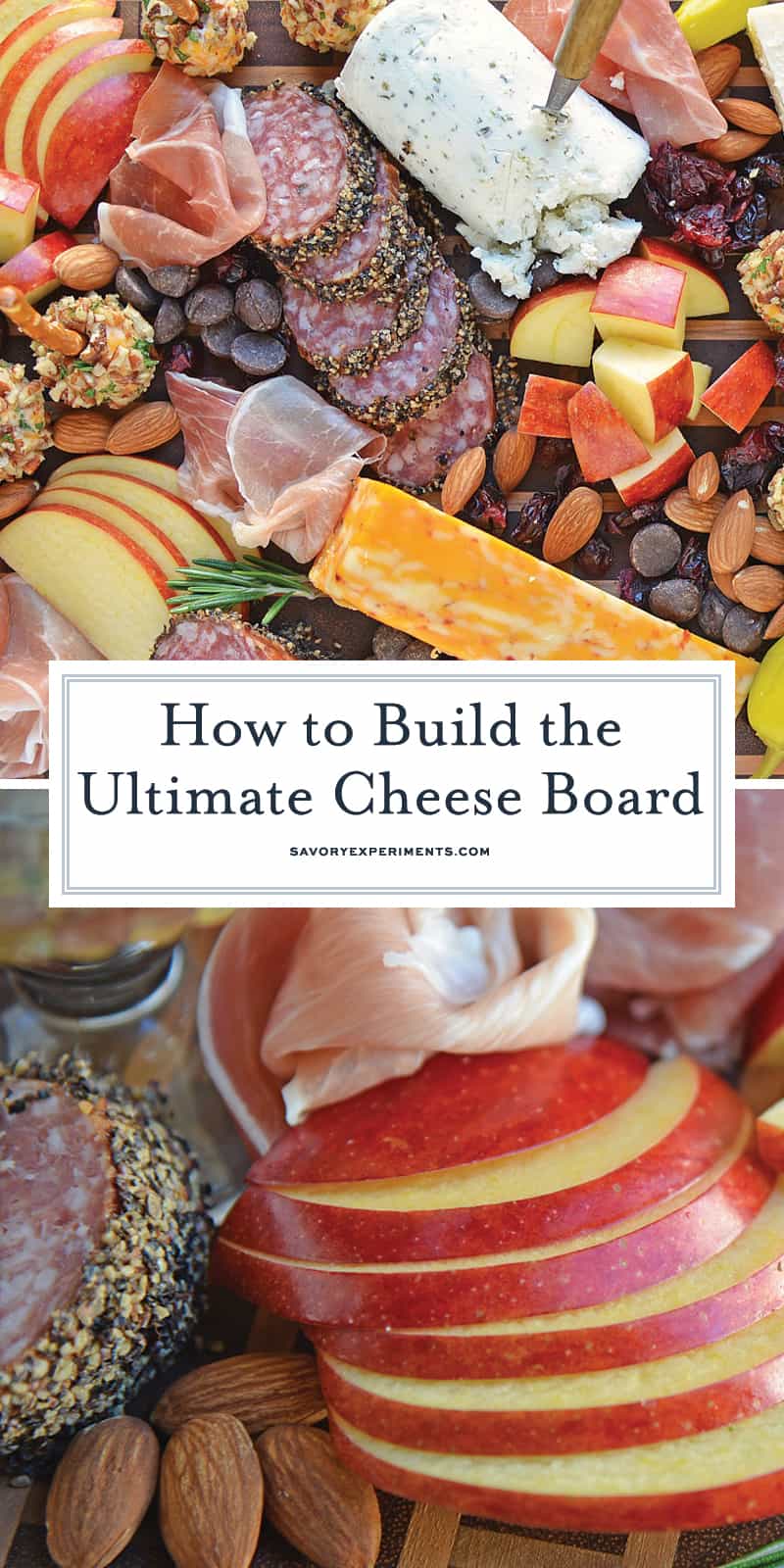 Tips for building the ultimate cheese board, the perfect easy party appetizer that requires no cooking! Ideas for meat, cheese and accompaniments. #cheeseboard #cheeseplatter www.savoryexperiments.com 