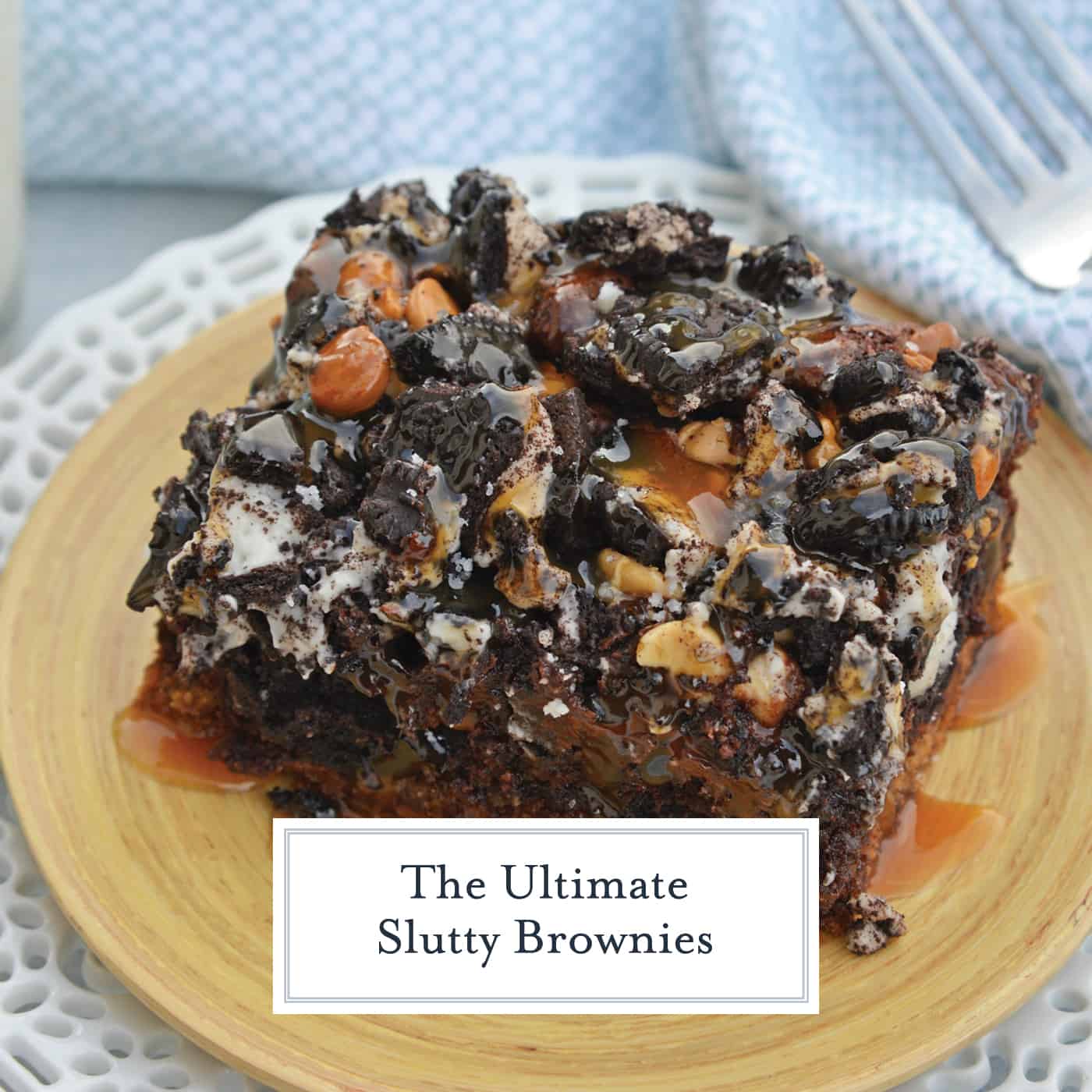 The Ultimate Slutty Brownies are layers of chocolate chip cookie dough, brownie, Oreo cookies, caramel and sea salt. The perfect decadent, sweet and salty easy dessert recipe. #sluttybrownies #bestbrownierecipe #homemadebrownies www.savoryexperiments.com