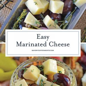Marinated Cheese is the perfect hostess or homemade holiday gift. Simple and tasty, it also makes an easy party appetizer! #marinatedcheese #easypartyappetizers #homemadegifts www.savoryexperiments.com