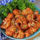 BBQ Cauliflower Bites make a healthy and quick appetizer or side. Make them zesty, tangy or even sweet! #cauliflowerrecipes #bbqcauliflowerbites www.savoryexperiments.com