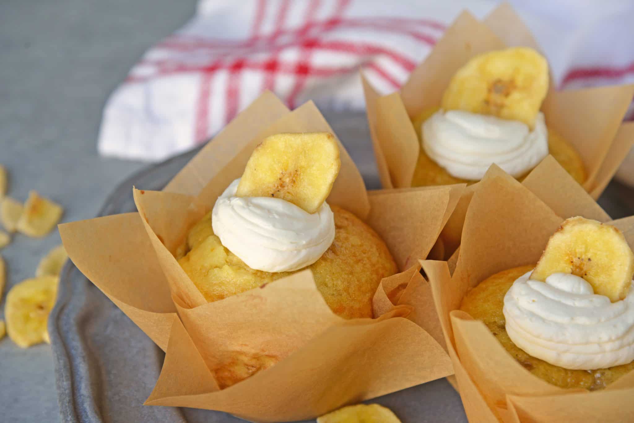 Five Ingredient Banana Cupcakes are a fabulous alternative to making banana bread with overly ripe bananas. This easy cupcake recipe will blow your mind! #easycupcakerecipes #bananacupcakes #bananarecipes www.savoryexperiments.com